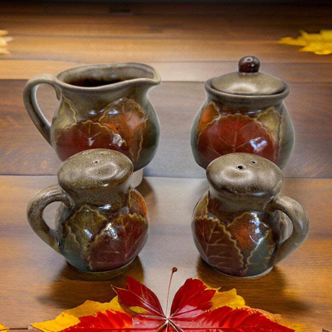 Vintage Ceramic Fall Leaf Pattern Cream Sugar Salt Pepper Unmarked - Etsy