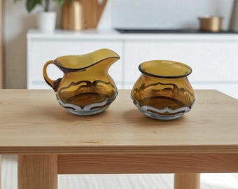 Vintage Faber Bros Krome Kraft Art Deco Amber Glass Creamer and Sugar No Lid