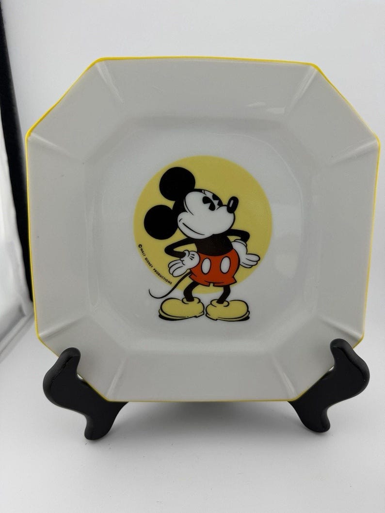 Walt Disney 1970's Japan Made Mickey Mouse Plate and Mug Set Ceramic Yellow Rim image 3