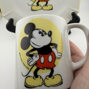 Walt Disney 1970's Japan Made Mickey Mouse Plate and Mug Set Ceramic Yellow Rim image 6