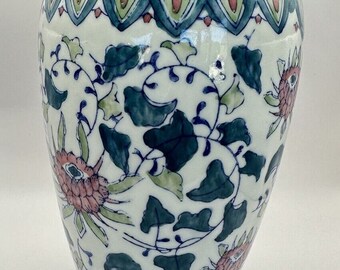 Vase floral chinois vintage peint à la main 9" de haut excellent état