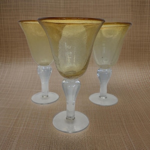 Artland Iris Amber Water Goblet 14 ounce Clear Stem Bubble Glass Set of 3