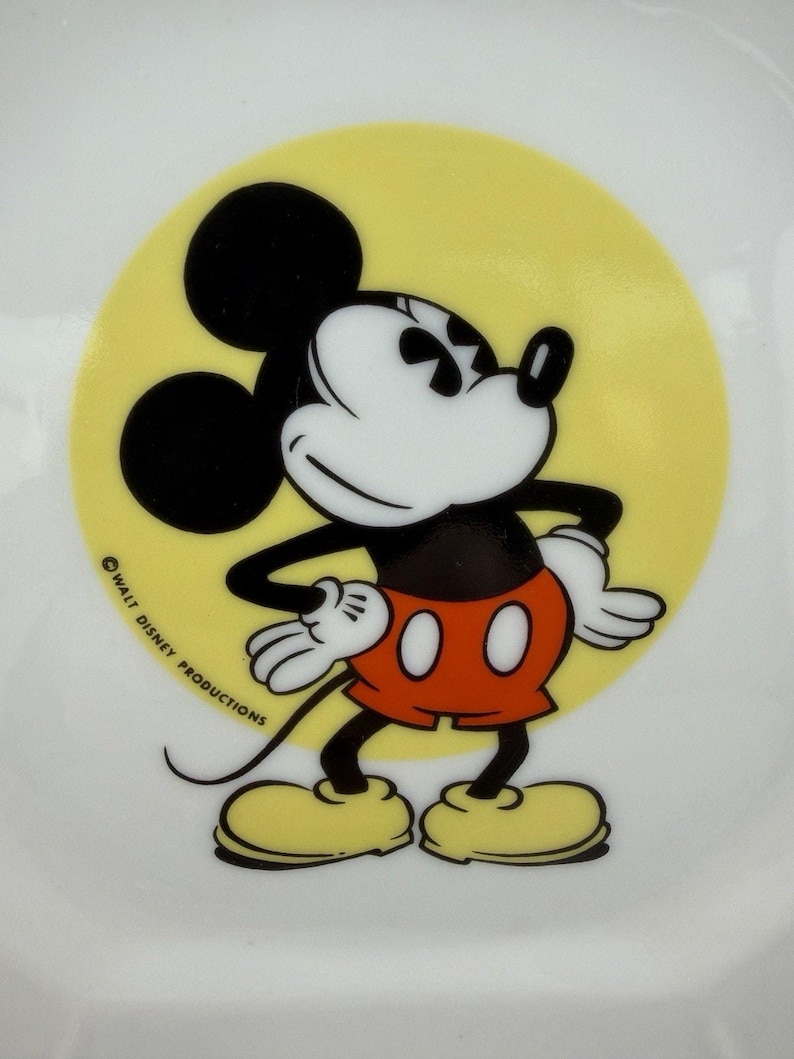 Walt Disney 1970's Japan Made Mickey Mouse Plate and Mug Set Ceramic Yellow Rim image 4