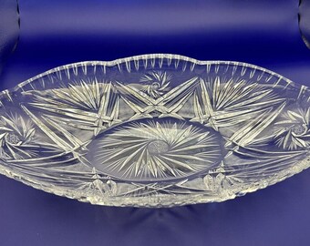 Vintage Hand cut crystal serving dish 13 “ long beautiful and heavy