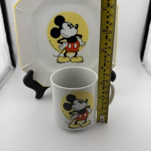 Walt Disney 1970's Japan Made Mickey Mouse Plate and Mug Set Ceramic Yellow Rim image 10