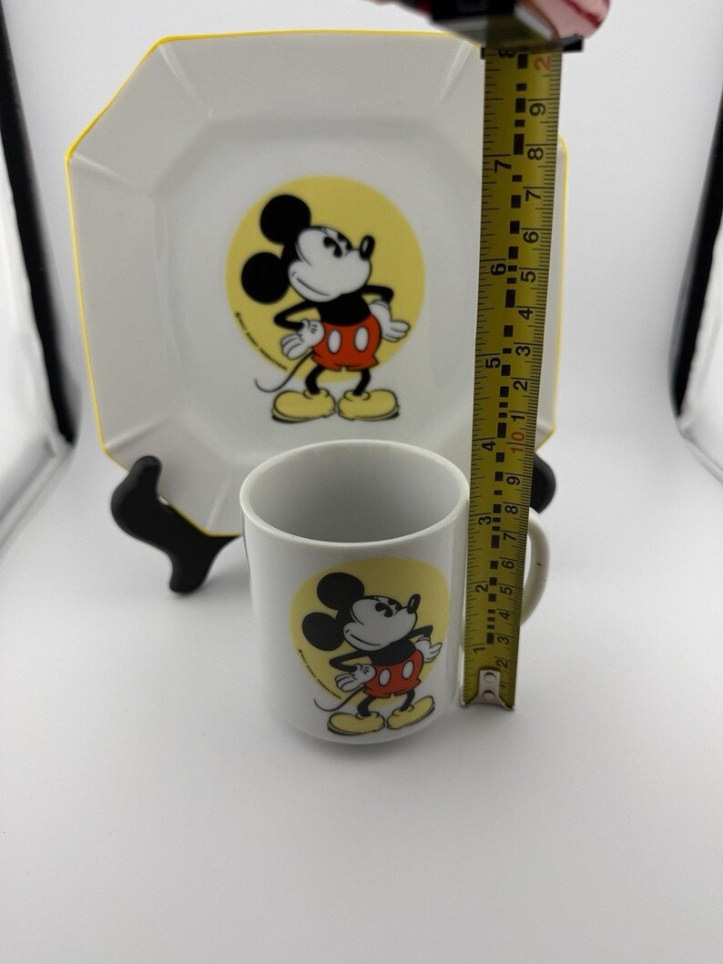 Walt Disney 1970's Japan Made Mickey Mouse Plate and Mug Set Ceramic Yellow Rim image 10