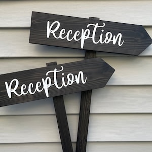 Set of 2, Single Arrow on Stake, This Way, Reception, Cocktail Hour, Ceremony, Dinner, Dancing, Restroom, 4.5x18&quot; Wedding Sign