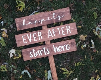 Wedding arrow signs Wedding and reception signpost signs Welcome to our wedding Happily ever after starts here Dancing Bar Photo Booth sign
