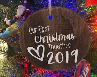 First Christmas, Together, Date, Ornament, Christmas Ornament, Custom, 4" Wood Ornament, Anniversary, Wedding Gift, Home Decor, Holiday