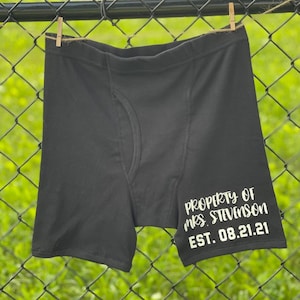Property Of, Personalized Boxers, Men&#39;s Underwear, Gift for Husband, Honeymoon Gift, Wedding, Bridal, Men&#39;s boxers, Husband gift, Men Outfit