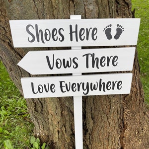 Shoes Here Vows There Love Everywhere, Feet Image, Beach Wedding Sign, Outdoor Directional Sign, Arrow, Love, Outdoor Ceremony