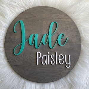 3D Name Round, Acrylic Name, Wood Sign, Custom Nursery Sign, Baby Photo Prop, Baby Announcement, Farmhouse Style, Name Reveal, Crib Sign