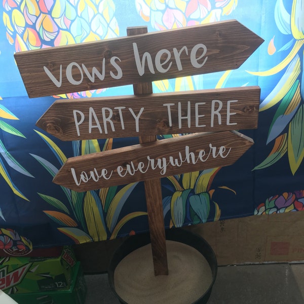 Vows Here Party There Love Everywhere, Beach Wedding Sign, Outdoor Directional Sign, Arrows, Outdoor Ceremony, Bridal, Love, Party, Ceremony