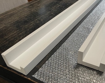 Set of 2, 60-62 Inch White Floating Ledge Shelf, Optional Fill Holes, Multipurpose Photo Shelf, Book Store Display, Kitchen, Business Shelf