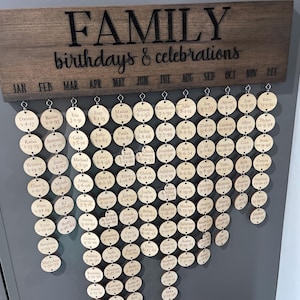 Family Birthday & Celebration Board, 5.5" x 20" Laser Engraved Wood Sign, Birthday, Anniversary, Reminder Dates, Name Tags, Home Calendar