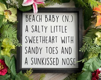 Beach Baby, Home Decor, Square Box Sign, Rustic, Family, Children, Ocean, Travel, Baby, Kids, Nursery, Farmhouse, Framed Wood Sign