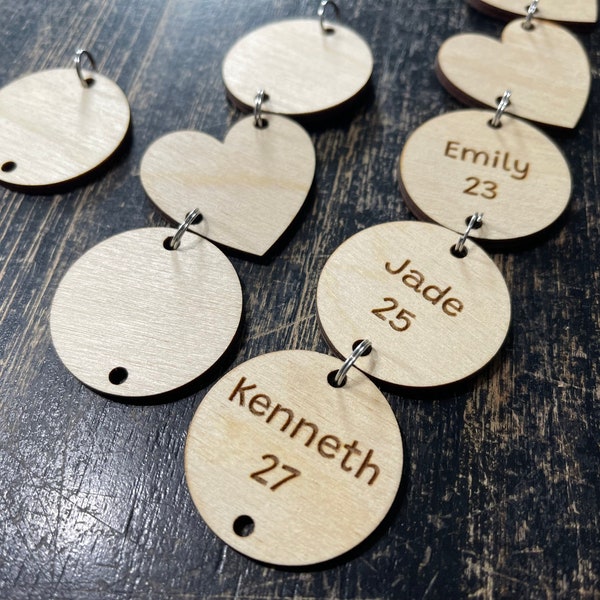 Family Birthday Board Discs, Circle, Heart, 1.5 Inch, Calendar, Tags, Anniversary, Reminder Dates, Celebrations, Wood Name Tag, Engraved