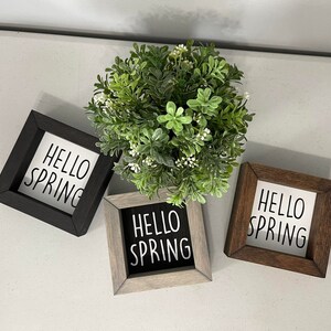 Hello Spring, Seasonal Square Box Sign, Quote, Home Decor, Gift, Tiered Tray Sign, Farmhouse, Rustic, Framed Wood Sign