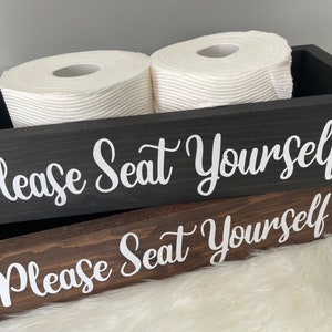 Please Seat Yourself, Bathroom Decor, Toilet Paper Holder, Farmhouse Bathroom Decor, Rectangle Box, Organization, Storage, Catch All, Quote