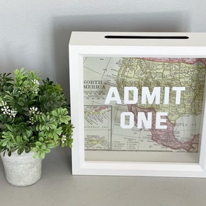 Admit One, Pastel Map, Ticket Stubs, Money Bank, Shadow Box, Gift Idea, Adventure, Travel Theme, Memories, Travel Together, Ticket Box