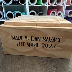 Giant Tumbling Tower, Stacking Game with Storage Crate, Personalized Yard Game, Laser Engraved Tricky Tower, Guestbook, Gift, Custom Blocks