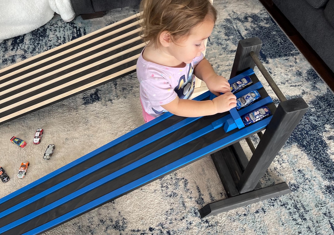 6' Kids Race Car Track + Adjustable Height Stand, 3 Lanes, 72