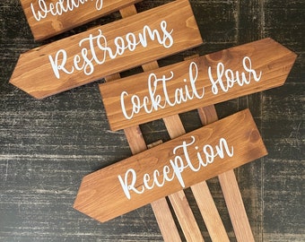 1-4 Large Arrows 4.5x21" on (1) 55" Stake, Garden, Travel, Outdoor Directional Sign, Tiki Bar, Personalized, Family Locations, Yard Art