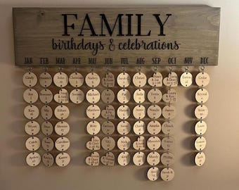CUSTOM Family Birthday & Celebration Board, Laser Engraved Sign, Birthday, Anniversary, Reminder Dates, Office, Home Calendar
