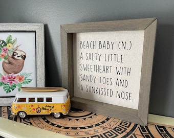 Beach Baby, Home Decor, Square Box Sign, Rustic, Family, Children, Ocean, Travel, Baby, Kids, Nursery, Farmhouse, Framed Wood Sign