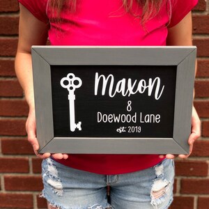 New Home Sign, Last Name, Key, Home Address, Real Estate Closing, Established, First House, First Home, Closing Gift, Wood Frame Sign