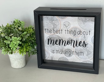 Making Memories, Map Paper, Pastel Map, Ticket Stubs, Money Bank, Shadow Box, Gift Idea, Adventure, Travel Theme, Best Thing About Memories