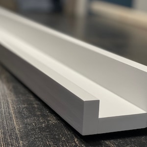 12-58 Inch White or Stain Floating Ledge Shelf, Optional Fill Holes, Photo Book Ledge, Nursery, Business, Home, International Shipping