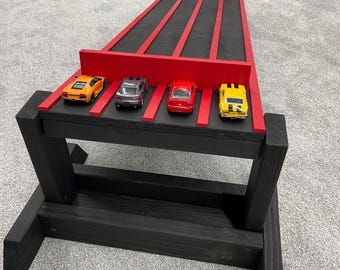 3 INCH LANES, 10' Race Track, 5' Kids Race Car Track + Stand + 5' Extension, 2-4 Lane Wooden Ramp, Monster Trucks, Derby Car Raceway