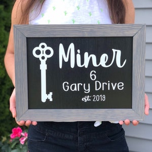 New Home Sign, Last Name, Key, Home Address, Real Estate Closing, Established, First House, First Home, Closing Gift, Wood Frame Sign