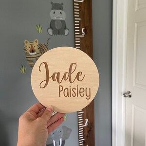 Laser Engraved Name Round, Baby Name, Announcement Sign, Birth Reveal, Baby Reveal, Custom, Personalized, New Baby, Hospital, Newborn, Kids