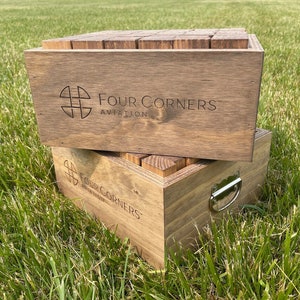 Junior Tumbling Tower, Stacking Game with Storage Crate, Personalized Yard Game, Laser Engraved Tricky Tower, Guestbook, Company Marketing