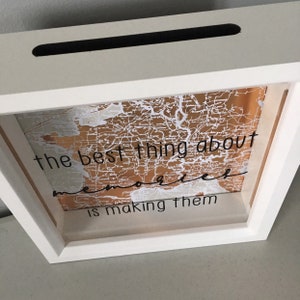 Erinnerungen schaffen, Schreibschrift, Spardose, Ticketbox, Ticketabschnitte, Erinnerungen, Schattenbox, Geschenkidee, Abenteuer, Reisen, Karte, Erinnerungen schaffen