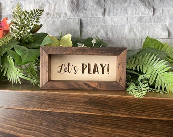 Let’s Play, Play All Day, Playroom Decor, Kids, Children, Parents, Home, Rectangle Box Sign, Tiered Tray Framed Mini