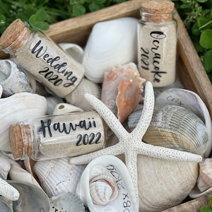 Sand Bottle, Honeymoon Jar, Sand Keepsake Jar, Anniversary Keepsake, Sand Holder, Bridal Gift, Beach Vacation, Wedding, 50mL Glass Jar