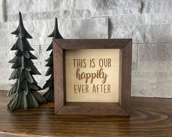 Happily Ever After, Bridal, Wedding, First House, Home Decor, Housewarming, Valentine, Couples, Rectangle Box Sign, Tiered Tray Framed Mini