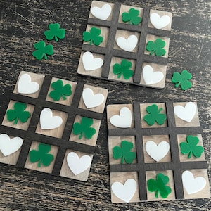 Tic-Tac-Toe Game, Wooden Board, Acrylic Shapes, Kids Game, Laser Cut, Clover, Tic Tac Toe, Sensory Bin Filler, Learning, St Patrick’s Day