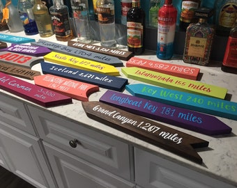 Directional Arrows, 16x2.5, 20x2.5, 23x2.5, Custom Travel Sign, Tiki Bar Decor, Personalized Wood Signs, Location, Man Cave, Beach, Nursery