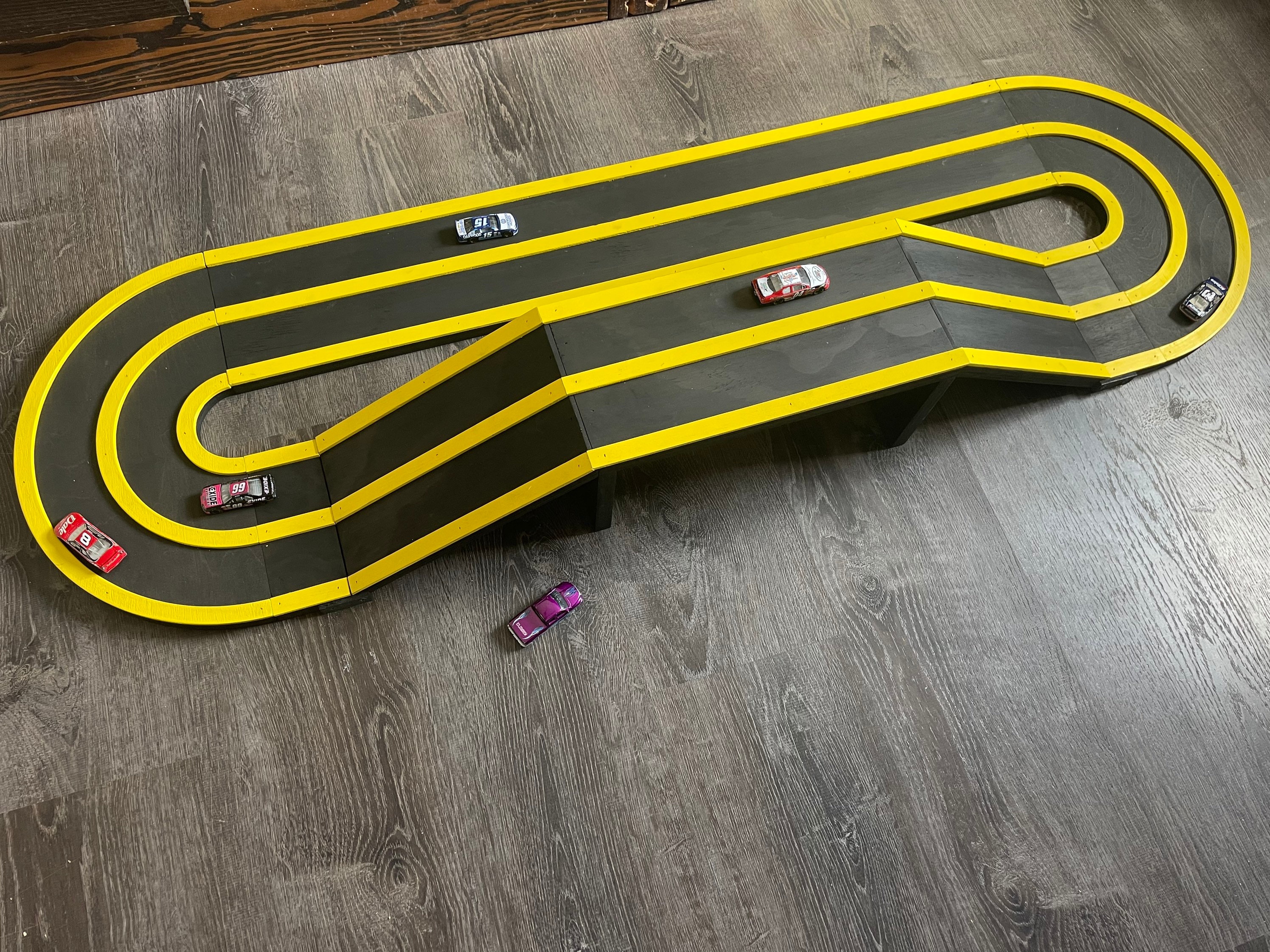Kids 2 Lane Loop Track, Wood Race Car Track, Road, Drag Strip, Toy Race ...
