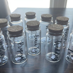 Wedding Sand Bottle, Honeymoon Jar, Sand Keepsake Jar, Anniversary Keepsake, Sand Holder, Bridal Gift, Beach Vacation, 50mL Glass Jar