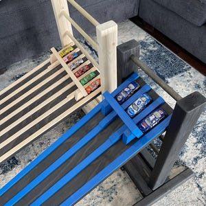 4&#39; Kids Race Car Track + Adjustable Height Stand, 48&quot; Matchbox Wooden Ramp, 3 Lane Road, Hot Wheels, Race Car Drive, 1.5 INCH LANES