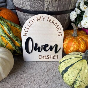 Hello My Name Is, Baby Name Sign, 3D + Laser Engraved Announcement, Custom Birth Reveal, Personalize, New Baby, Hospital, Newborn, Kids