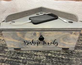 Charging Station, Kitchen Decor, Organization, Storage, Wooden CORNER Countertop Box, Hide Phone Charging Cords, Personalized, Custom Box