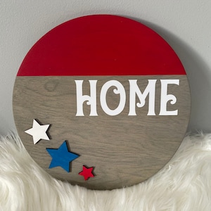 Home Round, Welcome Sign, Entry Way, Farmhouse Style, Rustic Home Decor, Round, Door Hanger, July Fourth, America, Patriotic