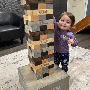 Giant Tumbling Tower, Stacking Game with Storage Crate, Personalized Yard Game, Laser Engraved Tricky Tower, Guestbook, Gift, Custom Blocks