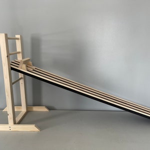 4' Kids Race Car Track + Adjustable Height Stand, 3 or 4 Lanes, 48" Matchbox Wooden Ramp, Hot Wheels Cars, Truck Raceway, 1.5 INCH LANES